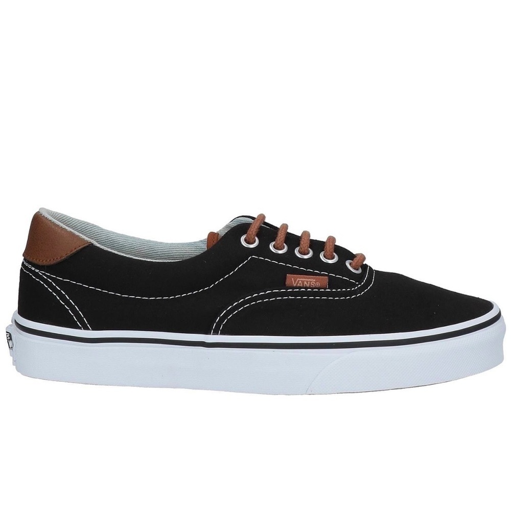 NWT Vans Classic Era 59 Sneakers in Black C & L Acid Denim Brown Leather Trim